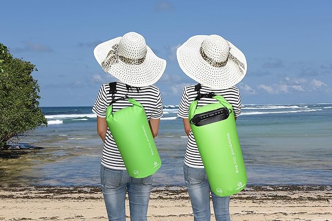 Freegrace Waterproof Dry Bags Set of 3 Dry Bag with 2 Zip Lock Seals & Detachable Shoulder Strap, Waist Pouch & Phone Case - Can Be Submerged Into Water - for Swimming (Green, 10L)