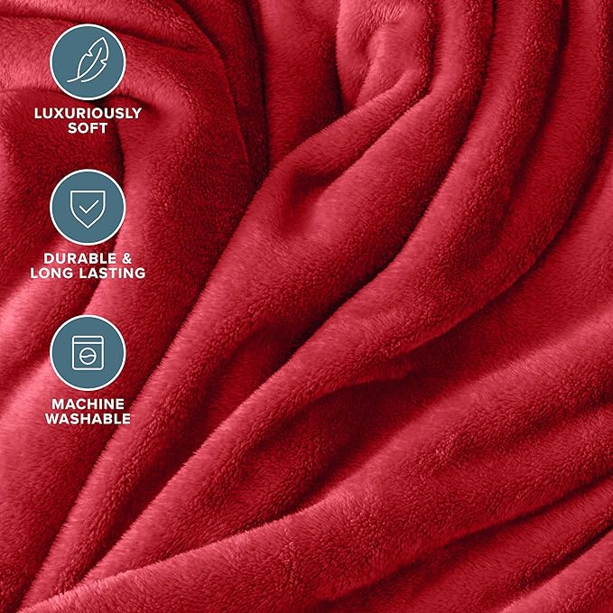 Bare Home Fleece Blanket - King Size - Ultra-Soft Lightweight for Bed, Sofa, and Couch - Luxury Microplush - Cozy Warm Blanket (King, Red)