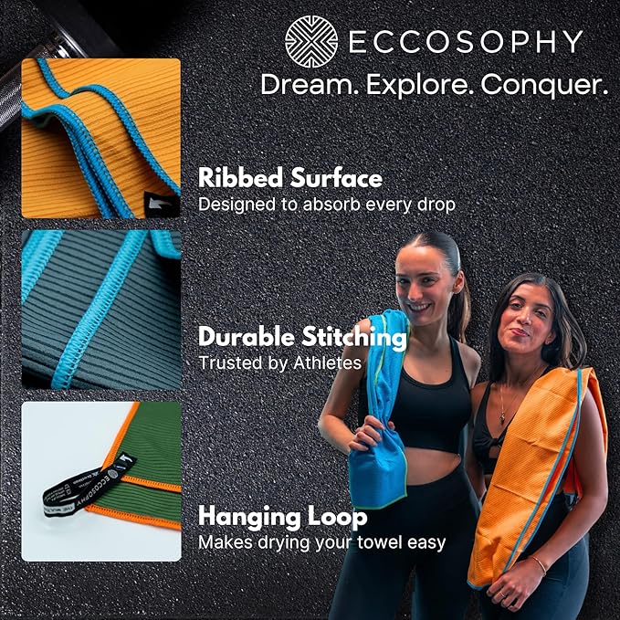 ECCOSOPHY Microfiber Beach Towel – Quick Dry Gym Towel, Highly Absorbent with Ribbed Texture, Lightweight – Ideal for Travel, Pool, Yoga, Fitness & Outdoor Adventures – 71x35 Cherry