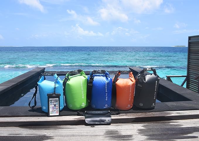 Freegrace Waterproof Dry Bags Set of 3 Dry Bag with 2 Zip Lock Seals & Detachable Shoulder Strap, Waist Pouch & Phone Case - Can Be Submerged Into Water (Sky Blue, 20L)