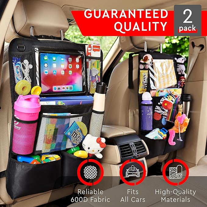 Helteko Backseat Car Organizer, Kick Mats Back Seat Protector with Touch Screen Tablet Holder, Back Seat Organizer for Kids with 9 Storage Pockets, Travel Accessories (2 Pack, Ocean Blue)
