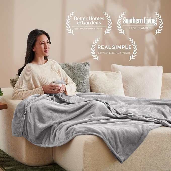 Bare Home Fleece Blanket - Full/Queen - Ultra-Soft Lightweight for Bed, Sofa, and Couch - Luxury Microplush - Cozy Warm Blanket (Full/Queen, Light Grey)
