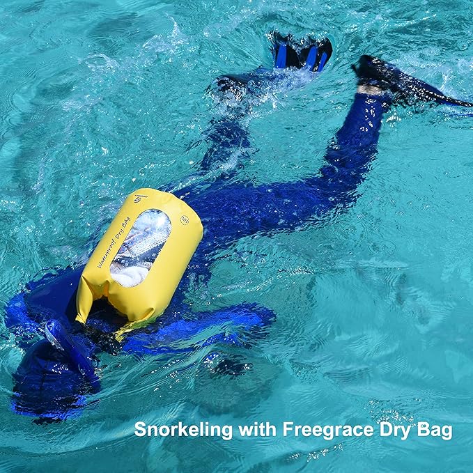 Freegrace Waterproof Dry Bags Set of 3 Dry Bag with 2 Zip Lock Seals & Detachable Shoulder Strap, Waist Pouch & Phone Case - Can Be Submerged Into Water - for Swimming (Black(Window), 20L)