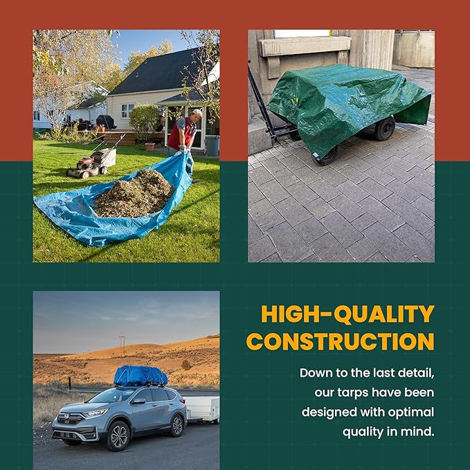 Large Waterproof Tarp - Heavy Duty 10 Mil Thick Poly Tarpaulin Ideal for Canopy Tents, Boats, RV or Pool Covers - Multipurpose Protective Tarps with Grommets for Indoor and Outdoor Use | 40' x 50'