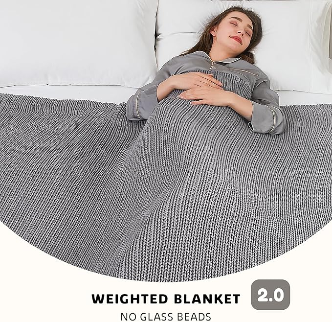 L'AGRATY Knitted Weighted Blanket - 50"x60" 7lbs Cooling Chunky Knit Heavy Blanket for Adults Braided Crochet Throw Thick Cable Yarn Knit Decorative No Beads Evenly Weighted Machine Washable