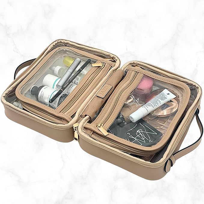 JAZD Clear Makeup Bag Toiletry Bag for Women Cosmetic Case Large Capacity Travel Make Up Bag Organizer Transparent Storage Compartment TSA Approved