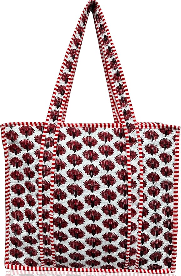 Cotton Quilted Tote Bag for Women – Large Beach & Travel Tote with Zipper, Reusable Grocery Bag