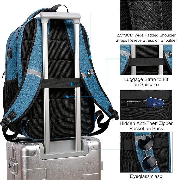 Backpack,Bookbag for Men and Women, 17.3 inch TSA Water Resistant Business Travel Laptop Backpack,Durable College School Backpack Bookbag for Teens, Lake blue