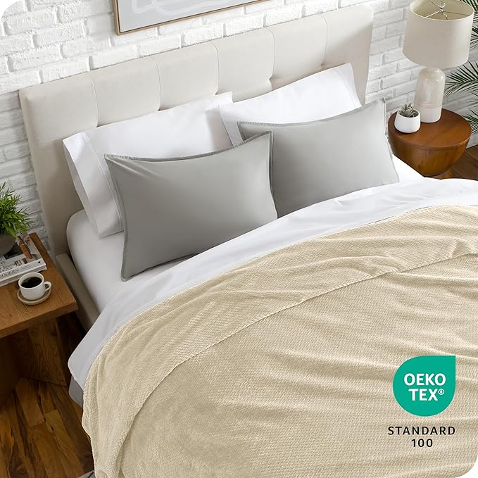 Bare Home Textured Fleece Blanket - Full/Queen - Ultra-Soft Lightweight for Bed, Sofa, and Couch - Luxury Microplush - Cozy Warm Blanket (Full/Queen, Chevron Oyster)