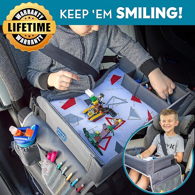 Kenley Kids Travel Tray, Toddler Car Seat Lap Tray, Road Trip Essentials Activity Table (Pink/Gray)