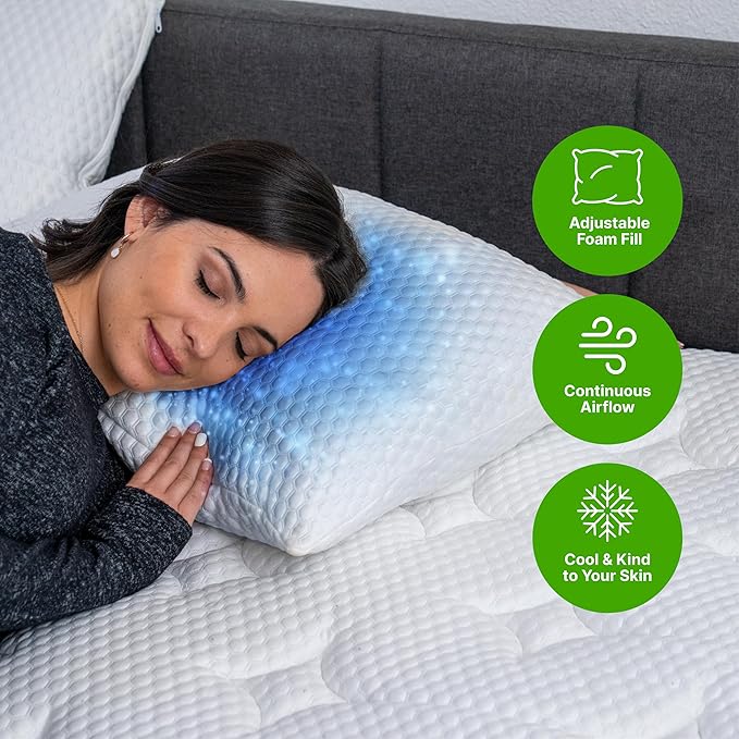 GhostBed Shredded Memory Foam Pillow with Adjustable Gel Memory Foam and Cooling Breathable Cover - Queen Size Shredded Memory Foam Pillows CertiPUR-US Certified 2-Pack