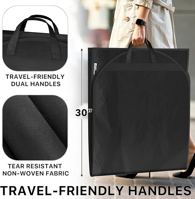 Simple Houseware 60-Inch Travel Garment Bag with Pockets, Non-Woven | Lightweight, Black, 3 Pack