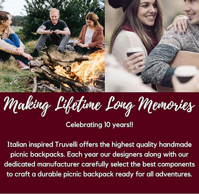 Truvelli Picnic Backpack for 2 with Blanket – 12-in-1 Insulated Picnic Basket Backpack Set with‬ Wine Holder, Cutlery & Cheese Board – Luxury Picnic Back Pack for Couples, Outdoor‬ Adventures, Blue