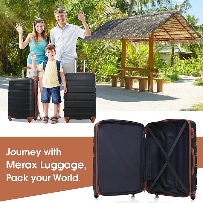 Merax Luggage sets of 13 Piece 16 20 24 28 IN Carry on Luggage sets 4 piece Hardcase Black and Brown Luggage Expandable Suitcase Set with Wheels