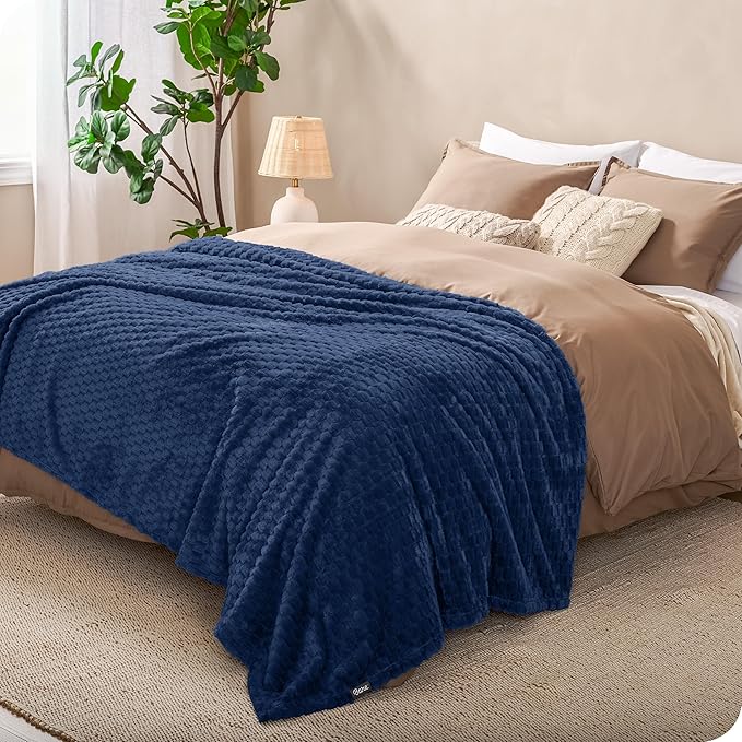 Bare Home Textured Fleece Blanket - Twin/Twin Extra Long - Ultra-Soft Lightweight for Bed, Sofa, and Couch - Luxury Microplush - Cozy Warm Blanket (Twin/Twin XL, Waffle Dark Blue)