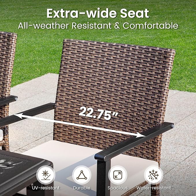 PHI VILLA Outdoor Wicker Chairs Set of 4, Rattan Covered Metal Armchairs with Removable Cushion, Heavy Duty Furniture Set for Patio, Deck, Porch, Yard