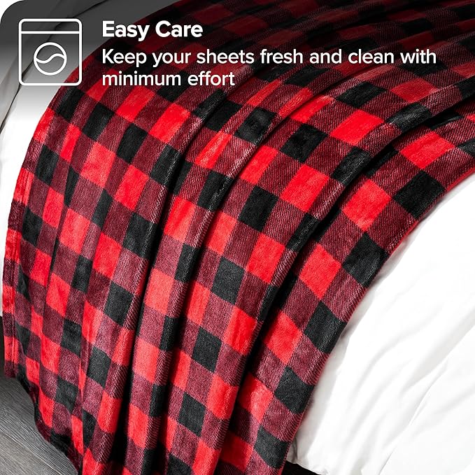 Bare Home Fleece Blanket - King Size - Ultra-Soft Lightweight for Bed, Sofa, and Couch - Luxury Microplush - Cozy Warm Blanket (King, Buffalo Plaid - Red/Black)