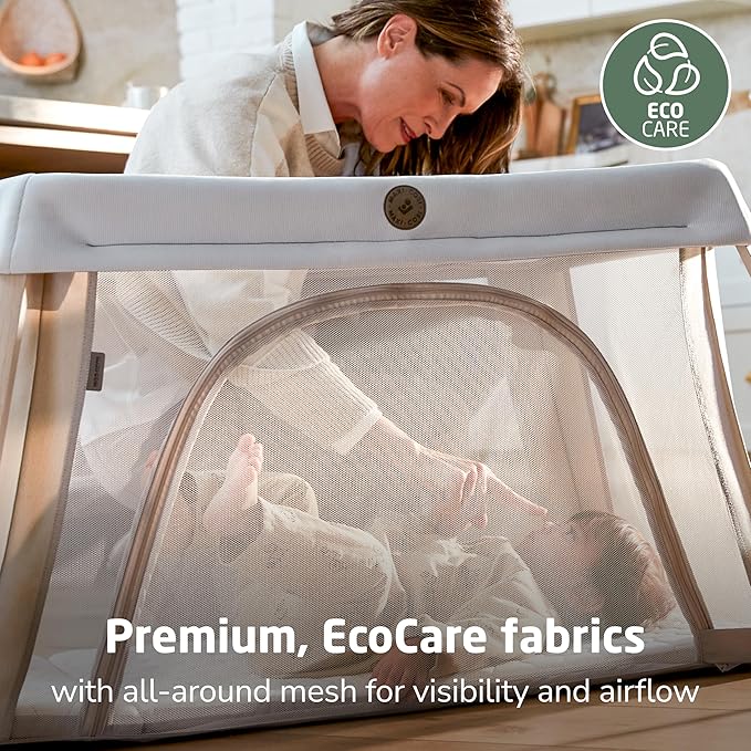 Maxi-Cosi Calao Travel Playard, Infant Bassinet, Toddler Playpen, Portable, Lightweight, Foldable, Easy Setup, with Carry Bag, Breathable Mesh, Classic Oat