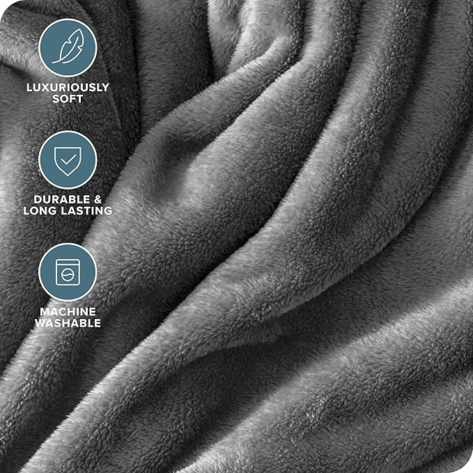 Bare Home Fleece Blanket - Kid Size - Ultra-Soft Lightweight for Bed, Sofa, and Couch - Luxury Microplush - Cozy Warm Blanket (Kid, Grey)