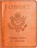 Passport and Vaccine Card Holder Combo, Passport Holder with Vaccine Card Slot, Passport Wallet, Passport Cover, Passport Case, Passport Holder for Women and Men(BA-Orange)