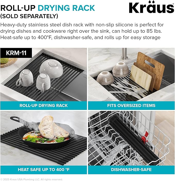 KRAUS Bellucci 25-inch Granite Workstation Drop In Top Mount Single Bowl Kitchen Sink in Metallic Black with Accessories, KGTW12-25MBL