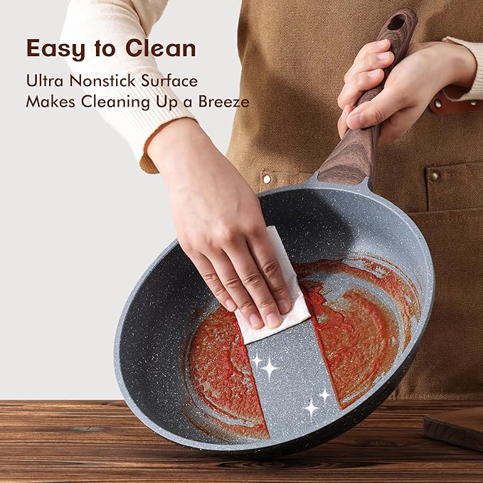 SENSARTE Nonstick Frying Pan Skillets, Swiss Granite Coating Omelette Pans, Healthy Cookware Chef's Pan, Free of Intentionally Added PFOA (8+12.5 Inch)
