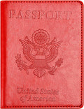 Eoehro Passport and Vaccine Card Holder Combo, Faux Leather, Compact, Lightweight, Waterproof, Red
