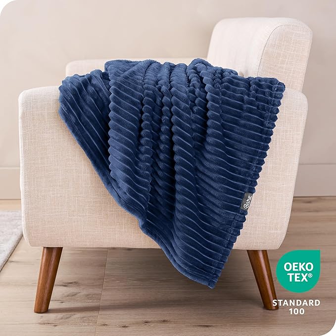 Bare Home Textured Fleece Blanket - Twin/Twin Extra Long - Ultra-Soft Lightweight for Bed, Sofa, and Couch - Luxury Microplush - Cozy Warm Blanket (Twin/Twin XL, Ribbed Dark Blue)