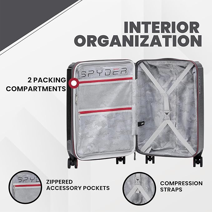 Spyder Traverse 20 Inch Carry On Expandable Hardside Upright Suitcase with 360° Spinner Wheels, TSA Approved Lock, Charcoal