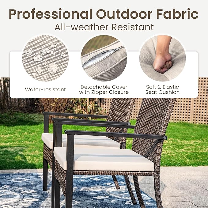 PHI VILLA Outdoor Wicker Chairs Set of 4, Rattan Covered Metal Armchairs with Removable Cushion, Heavy Duty Furniture Set for Patio, Deck, Porch, Yard