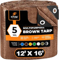 Multipurpose Protective Cover Brown Poly Tarp 12' x 16' - Durable, Water Resistant, Weather Resistant - 5 Mil Thick Polyethylene - by Xpose Safety