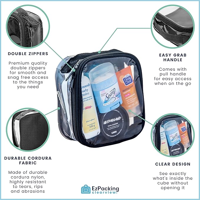 EzPacking Clear TSA Approved 3-1-1 Travel Toiletry Bag for Carry On/Quart Size Transparent Liquids Pouch for Airport Security/Reusable See Through Vinyl & PVC Plastic Organizer Men Women (Gray)