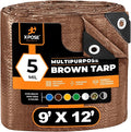 Multipurpose Protective Cover Brown Poly Tarp 9' x 12' - Durable, Water Resistant, Weather Resistant - 5 Mil Thick Polyethylene - by Xpose Safety
