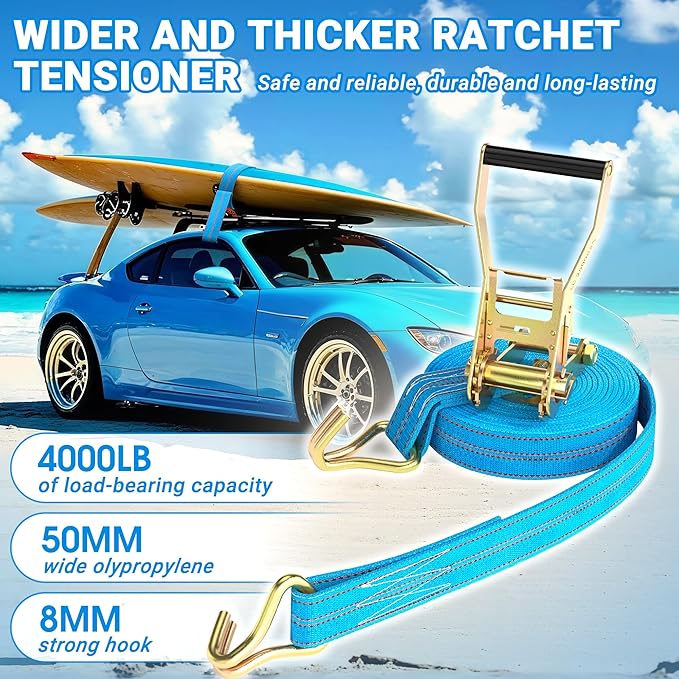 4Pack Heavy Duty Ratchet Straps, 2” 32Ft Ratchet Tie Down Strap, Tie Down Ratcheting with Double J Hook, 4000 LB Break Strength Cargo Straps Ratcheting for Moving Cargo, Lawn Equipment and Motorcycles