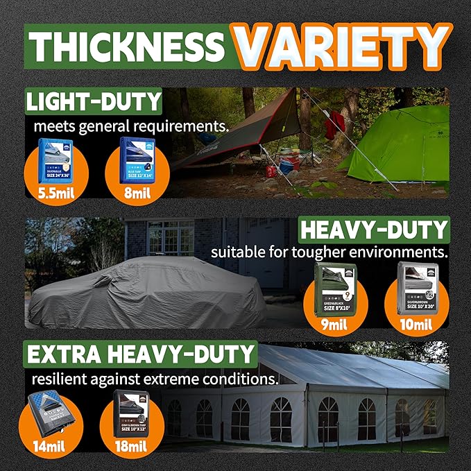 16x20 Feet Tarp Waterproof,9Mil Thick,Finished Size Tarps,UV Resistant,Durable,Multipurpose Poly Tarp Cover with Metal Grommets and Reinforced Edges,Green/Black by RAINDEWAY