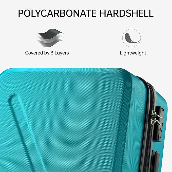 MILADA 2 Piece Luggage Sets, Hard Case Luggage set TSA Approved, Suitcase With Wheels Set 20 Inch Carry On Bag Luggage 28 Inch For Long Trip,Caribbean Blue