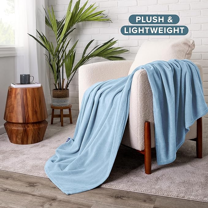 Bare Home Polar Fleece Blanket - King Size - Warm & Cozy - Premium Lightweight Blanket for Bed, Sofa, Camping, Travel & Cold Nights (Light Blue)