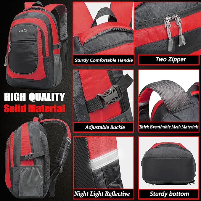 ProEtrade Backpack Bookbag for College Sturdy Travel Business Hiking Fit Laptop Up to 15.6 Inch Multi Compartment Gifts for Men Women Night Light Reflective (red)