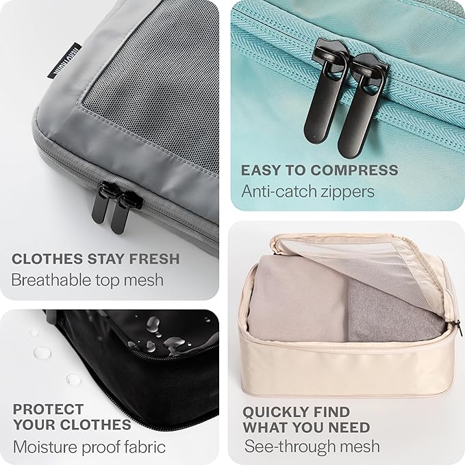 Compression Packing Cubes for Travel - Luggage Organizer Bags - Double Zipper Packing Cubes for Suitcases (2-Pack, Purple)