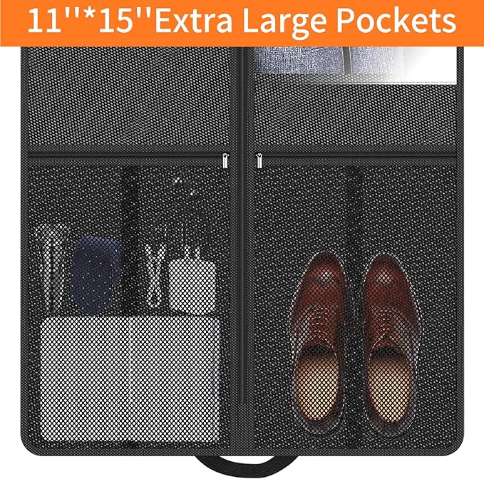 Suit Garment Clothes Travel Bag: 43 inch Lightweight Foldable Black Short Fabric Breathable - Hanging Storage Cover Pockets Zipper for Men - Wardrobe Carry Coat Jacket Uniform Tuxedo Shirt