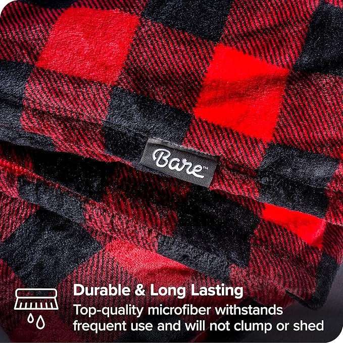Bare Home Textured Fleece Blanket - Twin/Twin Extra Long - Ultra-Soft Lightweight for Bed, Sofa, and Couch - Luxury Microplush - Cozy Warm Blanket (Twin/Twin XL, Chester Buffalo Plaid - Red/Black)