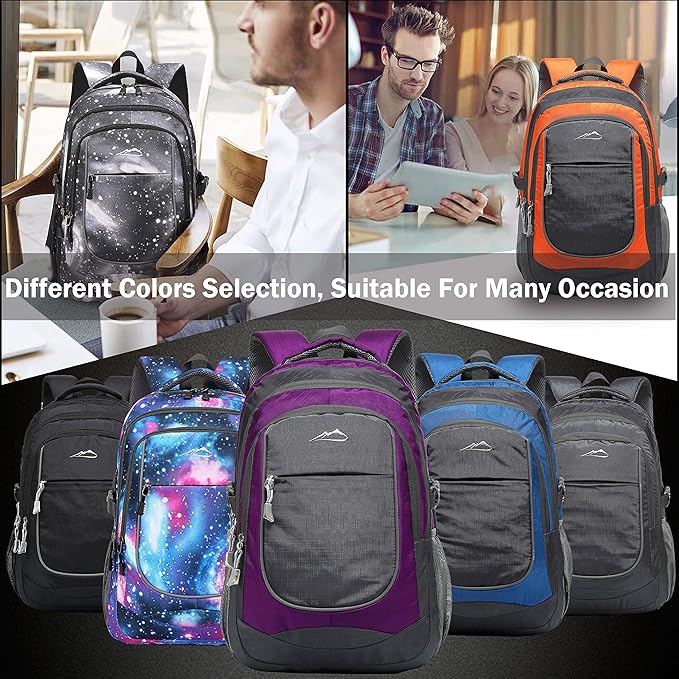 ProEtrade Backpack Bookbag for College Sturdy Travel Business Hiking Fit Laptop Up to 15.6 Inch Multi Compartment Gifts for Men Women Night Light Reflective (Purple A)