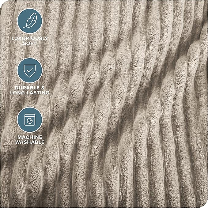 Bare Home Textured Fleece Blanket - Throw/Travel - Ultra-Soft Lightweight for Bed, Sofa, and Couch - Luxury Microplush - Cozy Warm Blanket (Throw, Ribbed Oyster)
